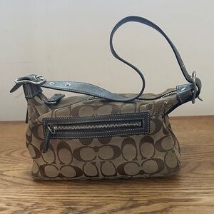 Coach Tan and Black Signature Shoulder Bag